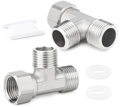 ERGAOBOY 1 Pcs Pipe Fitting Tee Adapter, 1/2 Macho x 1/2 Macho x 1/2 Hembra BSP, Acero Inoxidable 304 Casting Thread 3 Way T Shape Swivel Nut Connector
