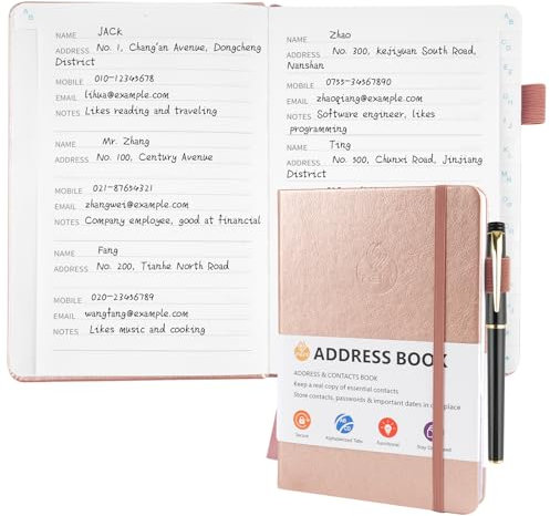 Deepton B6 Adressbuch mit Register A-Z, telefonbuch mit register, Geburtstage - Rose
