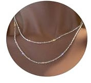 Halora Kette Silber Damen Choker Goldene Kette Frauen 14k Silver Plated Herringbone Chain Necklace Layered Choker Necklace for Women (2pcs silver chain)