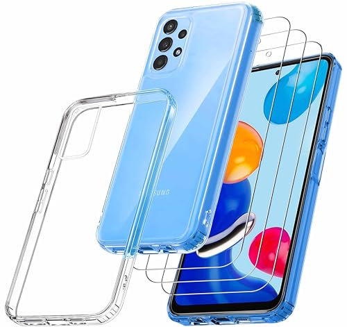 RKINC Hülle für Samsung Galaxy A52 5G 4G, A52S 5G, Nie Vergilbung Handyhülle Militärnorm Stoßfest Anti-Kratzt, 1 Schutzhülle mit 3 Stück Panzerglas Panzer Schutz Glas Transparent