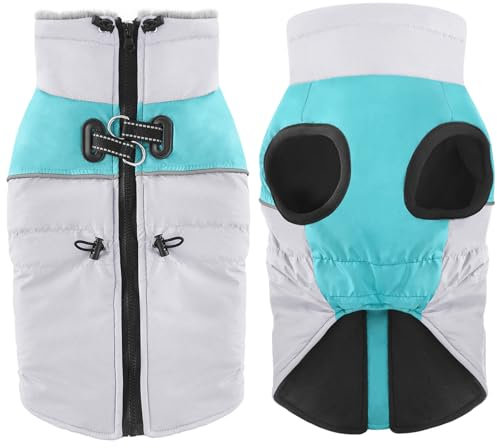 Dolahovy wasserdichte Hundemantel Winterjacken, Winddichte Haustier Kleidung Große Jumper Warme Hunde Mäntel Fleece Jacken Outfit für kleine mittlere große Hunde Welpen Weste mit Geschirr (Blau, 5XL)