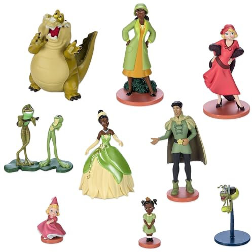 Disney Store Official - Küss den Frosch - Figurenspielset - 9 geformte Spielzeugpuppen - Mit Tiana, Naveen, Lottie, Fröschen, Glühwürmchen Ray und Louis dem Alligator