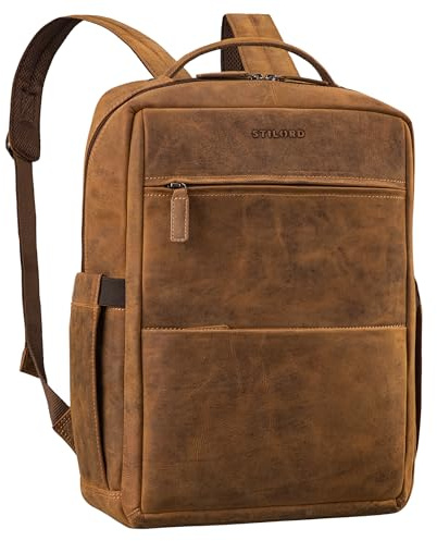 STILORD Nordico Premium Business-Rucksack Herren Groß Leder mit Laptop-Fach 16 Zoll - Lederrucksack für Arbeit, Büro, Uni, Reise, Freizeit - Vintage Echtleder Rucksack Farbe:Bergamo - braun