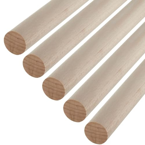 5 Stück SOTECH Buche Rundstäbe glatt Ø30 x 800 mm Rundhölzer Holzstäbe | zum Basteln oder als Garderobenstangen