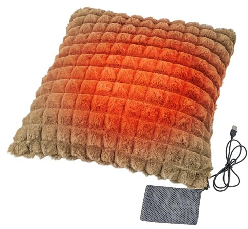 USB Heated Cushion Chair Sofa Bed Throw Pillow Home Office Lumbar Support Cushion Electric Heating Pad for Back, Abdomen, Lumbar, Neck, Shoulder (Khaki)