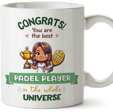 MUGFFINS Padel Player Woman Mug - in English - Best in Universe Trophy - Funny Gift for Colleagues - Ceramic 11oz Mug