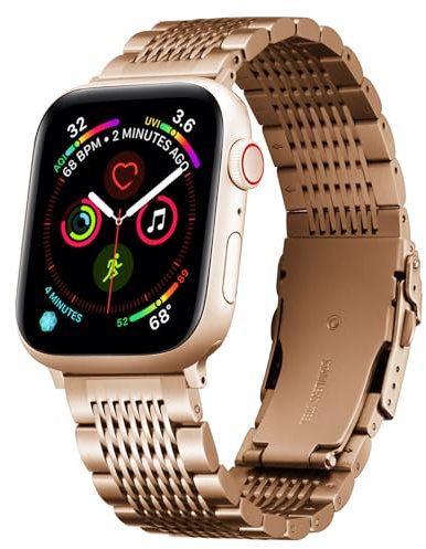 BINLUN Correa de Acero Inoxidable Compatible Con Apple Watch de 42 44 45 46 49 mm Correa Reloj Metal Compatible con iWatch Series 11 10 9 8 7 6 5 4 3 2 1 SE3 SE2 Ultra3 Ultra2, Oro Rosa