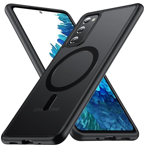 FNDMIL [NO.1 Magnetisch für Samsung Galaxy S20 FE Hülle mit MagSafe [Translucent Matt][Anti-Fingerabdruck][Militär Stoßfest] Hardcase mit Weich Silikon Handyhülle für Galaxy S20 FE Case 4G/5G Schwarz