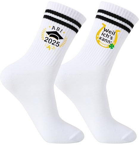 BOFUNX Lustige ABI 2025 Sportsocken - Weil ich's kann Sportsocken Tennissocken Bestandene Prüfung Geschenk zum Abitur Abschluss für Jungen Mädchen 38~46