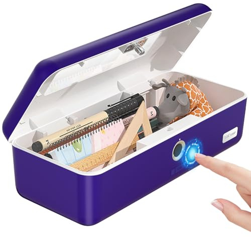 AICase Biometric Fingerprint Storage Box,AICase Portable Cash Jewelry Security Case Lock Box Safe,Combination Lock for Car, Home,Office Travel Small-Blue