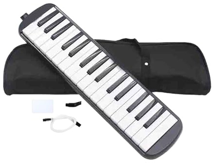 Melodica – Piano à vent professionnel à 32 touches avec deux tubes et long embouchure, instrument d'enseignement sonore sûr pour et adultes, orgue d'entraînement compact avec étui sécurisé