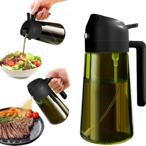 CetthooFazay 2-in-1 Öl Sprühflasche, 470 ml Ölspender und Ölsprüher für Speiseöl, lichtgeschützt und lebensmittelecht, Küchen-Gadget für Kochen, Salat, Grill und Heißluftfritteuse, Schwarz