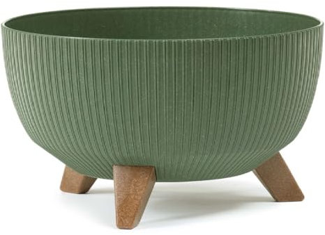 Muddy Hands Eco Friendly Decorative Oval Plant Pot with Legs Indoor Home Outdoor Garden Large Flower Planter Stand Holder Cover - Made from Recycled Plastic & Wood (Green)