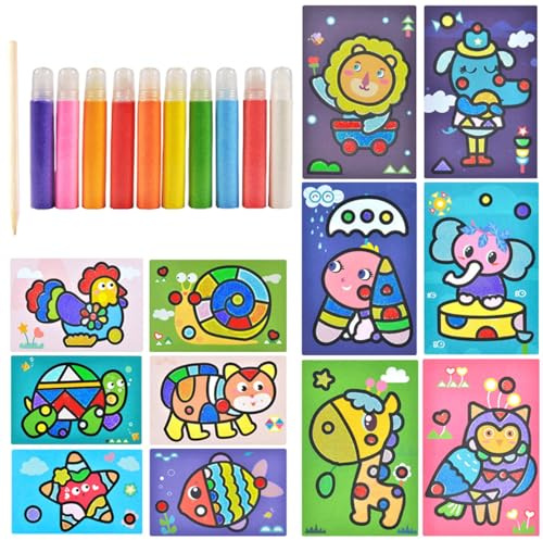 Canollo Sandbilder Kinder Set, mit 10 Flaschen Farbsand 12 Blatt Sandkunst-Malkarten, Bastelset Kinder ab 6 Jahre, Sandbild Basteln Mädchen 8 Jahre, Sandbilder Set für Selbermachen von Design-Kritzeln