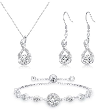 Cangall Silber Schmuck Set Damen, 925 Sterling Silber Halskette & Ohrringe & Armband Set mit AAAAA Cubic Zirkonia, Unendlichkeit Silberschmuck Damen 925 Hochzeitstag Liebesgeschenk für Braut Frauen