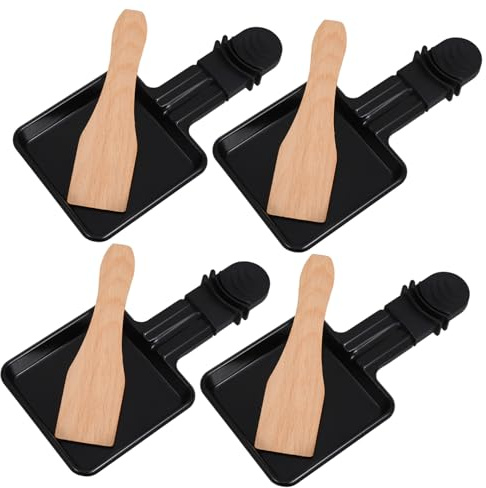 HIAKDOFT 4 Sets Rapid Heating Raclette Grill Pan with Cheese Melting Trays and Spatulas High-Temperature Resistant Electric Grill for Meat Seafood and Barbecue Cooking at Home
