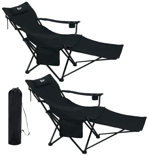Portal 2-in-1 Campingstuhl Faltbar 180KG, 3-Fach verstellbar mit Fußstütze, Kissen & Getränkehalter, Robuster Klappstuhl als Liegestuhl & Strandstuhl für Outdoor, Garten, Angeln – Inkl. Tragetasche