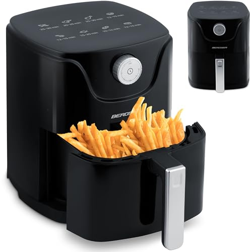 Berdsen Friteuse à air chaud, sans huile, 1000 W, 2,5 l, 8 programmes, noire
