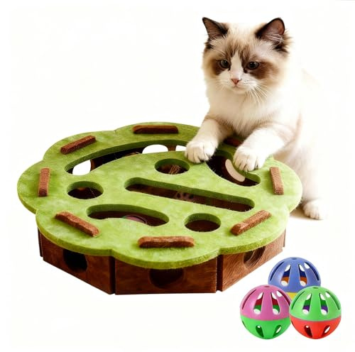 Cat Nail File Box, Scratch Puzzle Enrichment Boxes, Interactive Soft Felt Maze Toy for Indoor Cats and Kittens with 3 Bell Balls, Cat Scratcher Puzzle Toys for Hunting, Claw Care and Self Play Fun