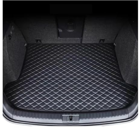 Auto Leder Kofferraummatte Kompatibel Mit Skoda Kodiaq 2024 2025 2026 5-Sitzer Langlebig Maßgeschneidert Kunstleder Kofferraummatte Teppich Innenteile(Schwarz Schwarz)