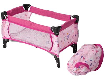 Bayer Chic 2000 Puppen-Reisebett | Zusammenklappbar mit Matratze Einhorn | Magisches Reisebett für Puppen. Mit weicher Matratze & Tragetasche. Blitzschnell zusammenklappbar. Einhorn-Design.