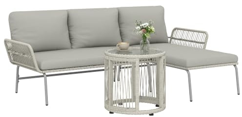 Outsunny Polyrattan Gartenmöbel Set 3-teilig bis 3 Personen Hellgrau