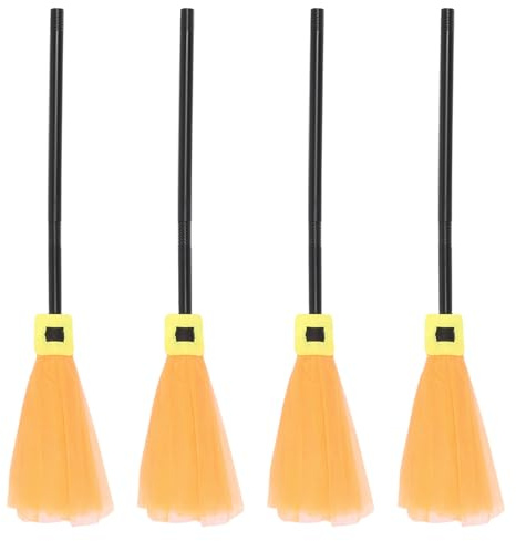 CLISPEED 4 Piezas Escoba Decorativa de Halloween, Diseño Naranja Creativo con Tul Ligero y Plástico, Adecuada para Decoración de Casas Embrujadas y Fiestas Temáticas