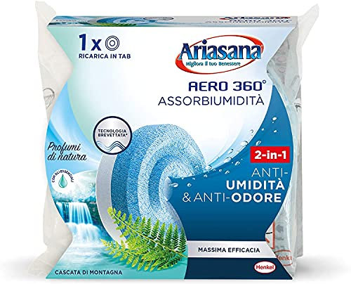 Ariasana Aero 360 Ricarica TAB Cascata di Montagna per dispositivo Aero 360° kit, Assorbi umidità al profumo naturale contro umidità e cattivi odori, Ariasana ricarica TAB 1 da 450g