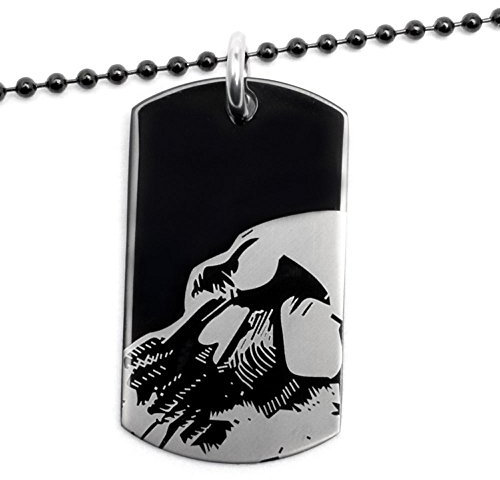 Edelstahl DogTag Erkennungsmarke Hundemarke hochwertig schwarz Graffiti Totenkopf Flügel 60cm Kette Kugelkette (Totenkopf)