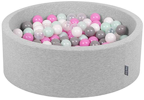 KiddyMoon Piscine À Balles pour Bébé Rond 90X30cm/200 Balles 7Cm Fosses À Boules Jouet Enfant, Gris Clair:Transparent/Gris/Blanc/Rose/Menthe