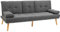 HOMCOM Canapé Convertible 3 Places canapé-lit Design scandinave Inclinaison Dossier réglable 3 Niveaux Dossier Centrale Rabattable 2 Porte-Verres Bois Massif Lin Gris foncé
