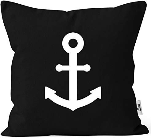 MoonWorks® Kissenbezug Anker Aufdruck maritimes Motiv Geschenk für Nordlichter Kissenhülle Dekokissen schwarz Unisize