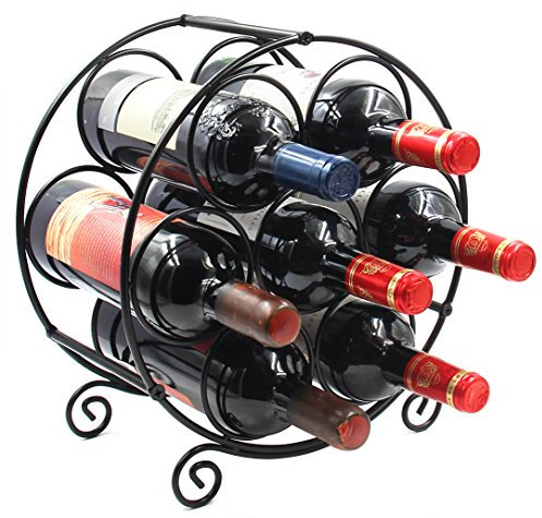 EasyPAG Metal 7 Bottles Wine Rack, Freestanding Tabletop Wine Holder, Home Kitchen Countertop Wine Storage Organiser Stand,Black