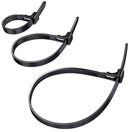 KabelDirekt Fascette riutilizzabili, 7,4mm x 100, 150, 200mm, Fascette fermacavo Multiuso riapribili e richiudibili, 3x40 pz, Nylon Flessibile, Nero, Top Series