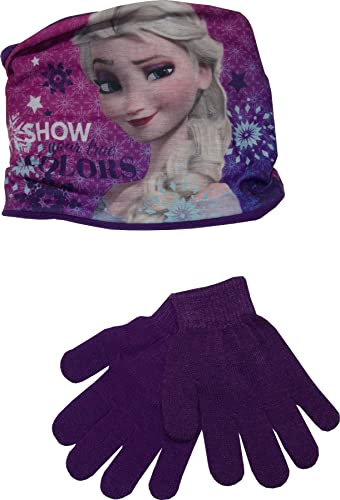 SunCity Tour de cou La Reine des Neiges Elsa et Anna Disney en polaire avec gants - Violet - Taille Unique