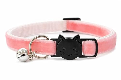 Velvet Cat Collars with Bell | Quick Safety Release Breakaway Buckle | Handmade in the UK | Available in Cat & Kitten Size | Salmon Red Velvet