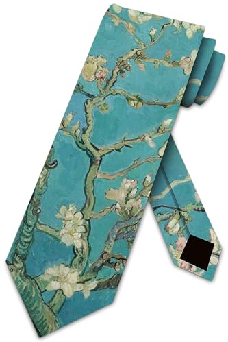 Three Rooker Van Gogh Ties Herren Krawatten Mandelblüte Floral Krawatte, Blau, Einheitsgröße