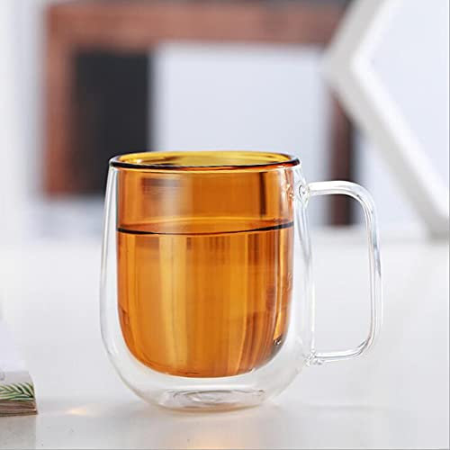 CUTIECLUB Double Walled Coloured Glass Cups, Insulated Heat Tea Coffee Glass Mugs with Handles for Coffee Tea Milk Juice Ice Cream orange