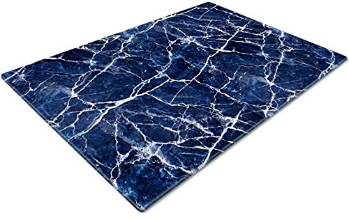 Glass Chopping Board | Non Slip Worktop Saver for Kitchen | Blue White Marble Effect | Small