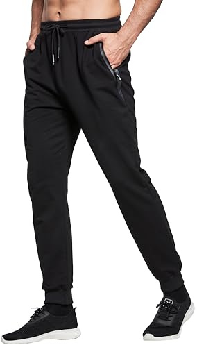 HCSS Mens Joggers Tracksuit Bottoms Men for Running Sports Lounge Slim Fit Cotton with Zip Pockets Elasticated Waist (Black 3XL)