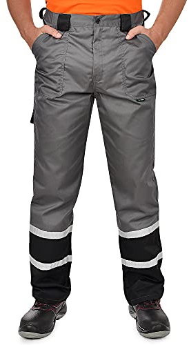 BWOLF Char - Pantaloni da lavoro da uomo classici con strisce catarifrangenti, 5 tasche multifunzione in blu/grigio, grigio., XXL
