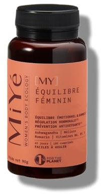 MiYé | Equilibre hormonal, ménopause, spm & sopk | Ashwagandha KSM-66, Mélisse, Romarin, Vitamines B6, B9 & D | 180 gélules vegan, 45 jours