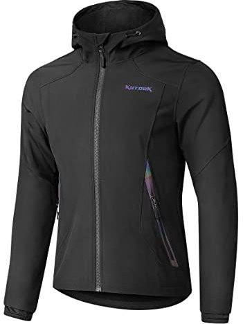 KUTOOK Veste Softshell Homme Hiver Chaud Randonnée Polaire Coupe Vent à Capuche Confortable Col Montant Hydrofuge Tenue Cycliste Velo VTT Jogging