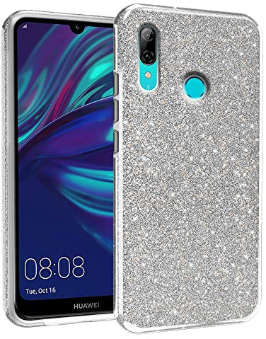 N NEWTOP 3in1 Cover Compatibile con Huawei Y6 2019, Custodia Case con GLITTER Brillantini Paper Interno Bling TPU + PC Flessibile Morbida Case Posteriore Lucida Glitterata (Nero)