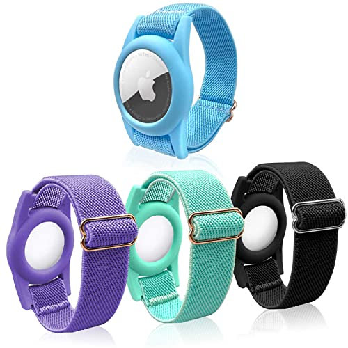 Wristband for Kids Airtag, 4 Pack Air Tag Bracelet Holder Compatible with Apple Item Finder, Adjustable iTag GPS Watch Strap Stretchy Silicone Wristlet Anklet Protective Cover Case for Child/Toddlers