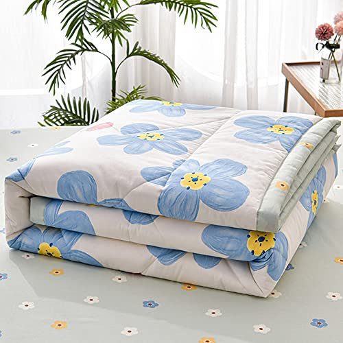 Chickwin Tagesdecke Bettüberwurf Gesteppt, Einfach Blumen Tagesdecke Schlafzimmer Steppdecke Decke Überwurf Wohnzimmer Sofaüberwurf für Einzelbett Doppelbett (180x200cm,Blaue Blumen)