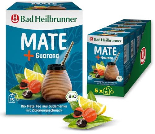 Bad Heilbrunner Bio Mate Guarana Tee - Mate, Guarana-Samen, Zitronenschalen - klassischer Tee aus Südamerika mit Zitronengeschmack (5 x15 Filterbeutel)