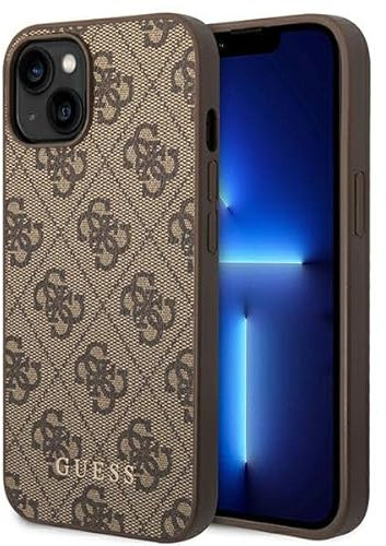 Guess GUHCP14MG4GFBR hülle für iPhone 14 Plus 6, 7 braun/Brown Hard case 4G Metal Gold Logo, schwarz