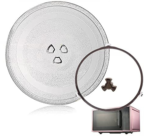 LIGUOYI Rund Glasdrehteller Für Mikrowellen, Universall Microwave Turntable Glass Plate 245mm 270mm, 5mm Dicker Glasteller, Hochtemperaturbeständig, Mikrowellen Ersatz Teller Glasplatte Mit 3 Fixers