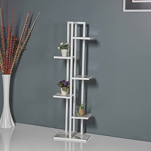 [en.casa] Scaffale Portapiante (AxLxP) 120 x 34 x 21 cm Mobile a Terra con Ripiani Portaoggetti Organizzatore per Piante - Bianco/Marmo Bianco